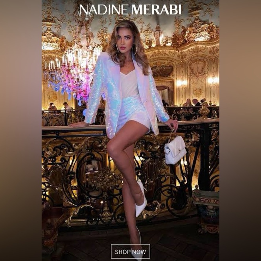 NADINE MERABI Iridescent White Sequin Ensemble